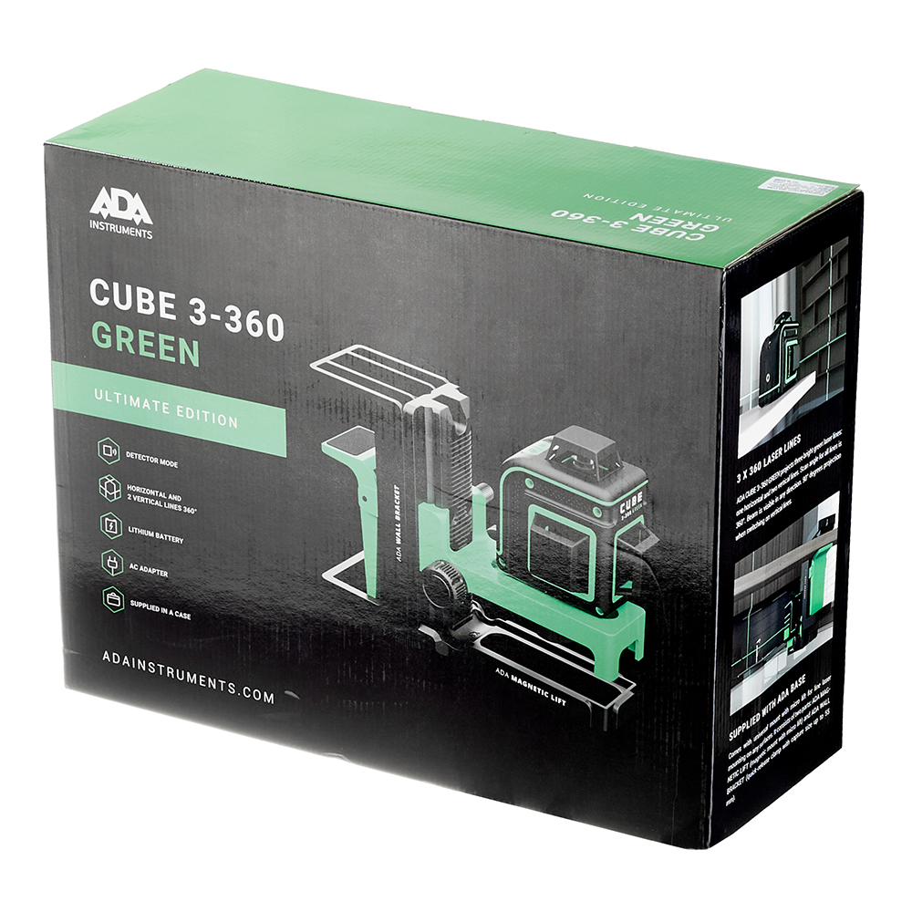 Уровень ada cube 360 green. Ada Cube 3-360 Ultimate Edition. Ada Cube 3-360 Green. Лазерный уровень ada Cube 3-360 Green Home Edition а00566. Лазерный нивелир ada Cube 3-360 Green Ultimate Edition а00569.