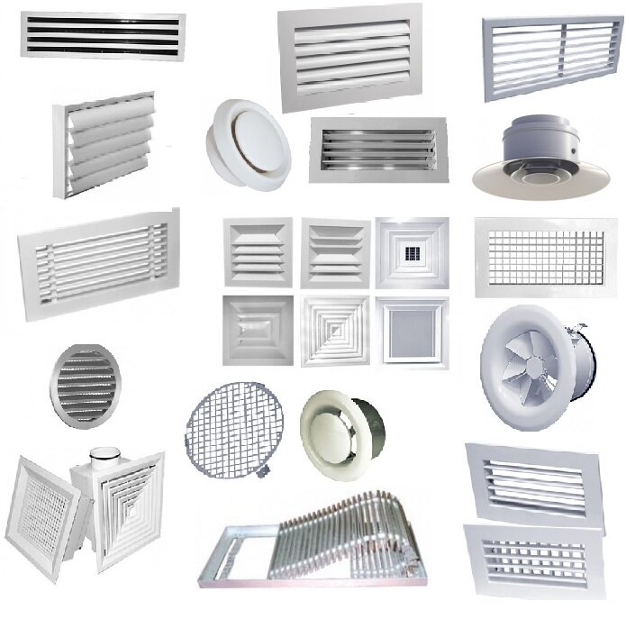 Вытяжные вентиляторы, анемостаты, диффузоры, решетки
