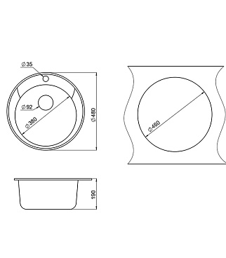 Мойка для кухни Granula Standart d48х19 см врезная кварц черная