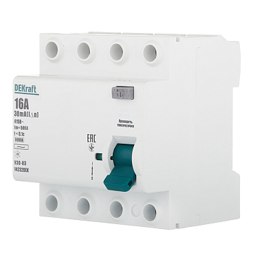 УЗО Dekraft УЗО-03 16А 3P+N тип AC 30 мА 6 кА компактное (14232DEK)