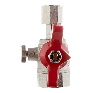 Кран шаровой латунный Valtec 1/2 ВР(ш) х 1/4 ВР(г) для подключения манометра проходной бабочка прямой (VT.807.N.0402)