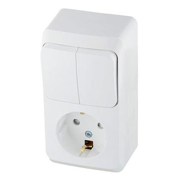 Блок выключатель и розетка Systeme Electric Этюд двухклавишный накладной белый (BPA16-202B)