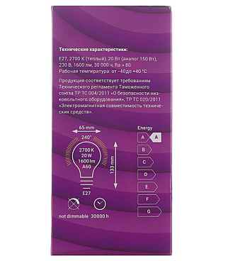 Лампа светодиодная Rev E27 2700К 20 Вт 1600 Лм 180-240 В груша A60 матовая