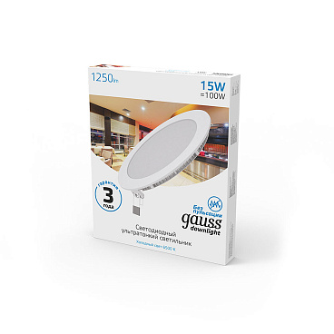 Светильник встраиваемый светодиодный белый 15 Вт 6500К IP20 Gauss Slim ДВО (939111315)