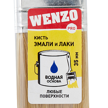 Кисть плоская искусственная щетина пластиковая ручка Wenzo Pro 35х10 мм для эмалей и лаков на водной основе