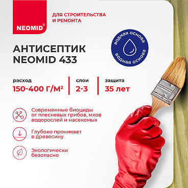 Антисептик Neomid 433 невымываемый для дерева биозащитный концентрат 1:9 1 л зеленый