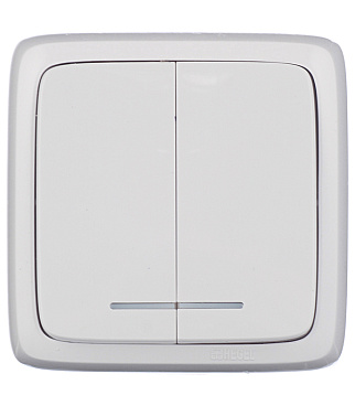 Выключатель Hegel Alfa двухклавишный накладной белый с подсветкой (ВА10-154)