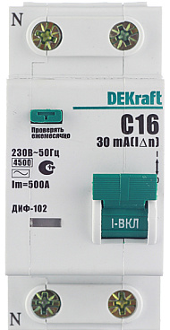 Автомат дифференциальный Dekraft ДИФ-102 16А 1P+N тип AC 30 мА 4,5 кА (16003DEK)