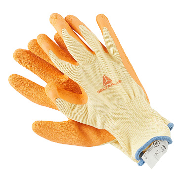 Перчатки х/б 10 нитей с латексным обливом Delta Plus VE730 желто-оранжевые XL