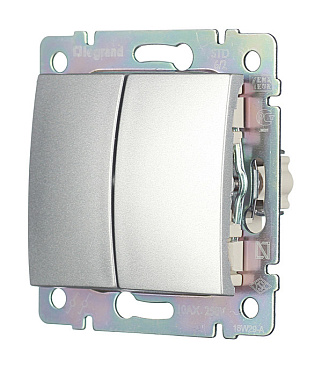 Переключатель Legrand Valena двухклавишный встраиваемый алюминий (694339)