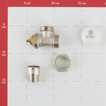 Клапан термостатический угловой Stout 1/2 ВР(г) х 3/4 НР(ш) для радиатора под евроконус (SVT-0002-100015)