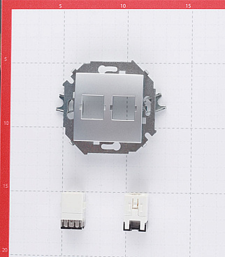 Розетка компьютерная Simon 15 встраиваемая алюминий 2хRJ45 (1591593-033)