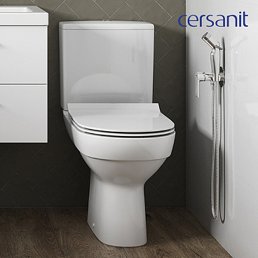 Унитаз-компакт Cersanit City безободковый с горизонтальным выпуском с сиденьем дюропласт микролифт белый (S-KO-CIT011-3/5-COn-S-DL-)