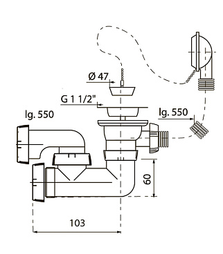 Сифон для ванны Wirquin Pro 1 1/2х40 мм регулируемый с выпуском с переливом (30718059)
