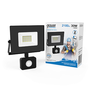 Прожектор светодиодный Gauss Elementary-S ДО-30 6500К 30 Вт IP65 с датчиком движения черный