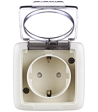 Розетка Hegel Alfa накладная слоновая кость со шторками с крышкой (РА16-212-01)