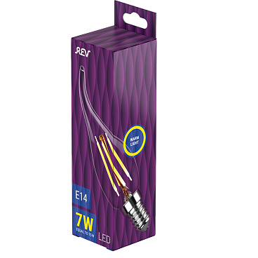 Лампа светодиодная филаментная Rev Ritter E14 7 Вт 695 Лм 180-230 В свеча на ветру прозрачная