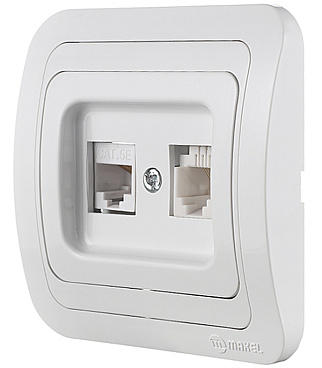 Розетка компьютерная/ телефонная Makel Mimoza встраиваемая белая RJ11/ RJ45 (12037)