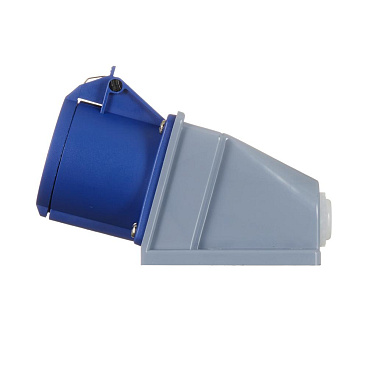 Розетка силовая угловая настенная Dekraft РС-103 с заземлением 2P+PE 1 фаза 32 А 220 В IP44 синяя (26191DEK)