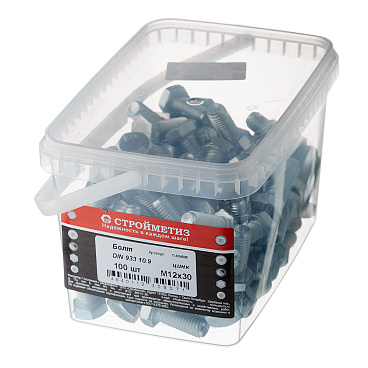 Болт оцинкованный M12x30 мм DIN 933 10,9 (100 шт.)