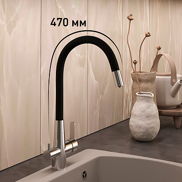 Смеситель для кухни Corsa Deco Pure нержавеющая сталь/черный с гибким изливом с подключением к фильтру однорычажный (966377)