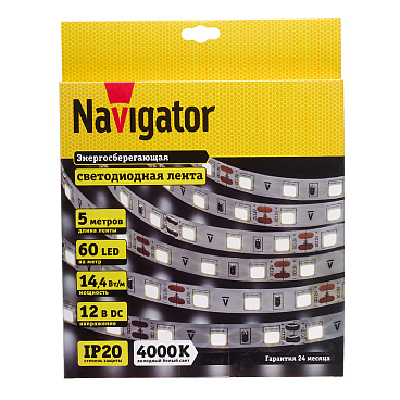 Лента светодиодная SMD 5050 Navigator (71424) 4000К 14,4 Вт 12 В IP20 5 м