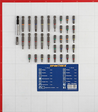 Набор бит Практика (779-004) PH/PZ/SL/TORX/HEX/Tri-Wing 25/50 мм с магнитным держателем (35 шт.)