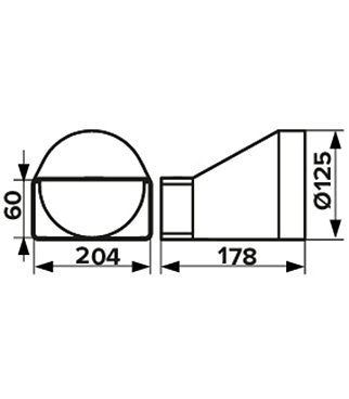 Соединитель эксцентриковый пластиковый для плоских воздуховодов 60х204 мм с круглыми d125 мм