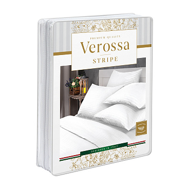 Комплект постельного белья Евро страйп-сатин Verossa Stripe белый с простыней 220х240 см