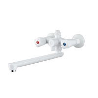 Смеситель для ванны РМС PL белый двухвентильный с длинным изливом без лейки (PL4-140P)