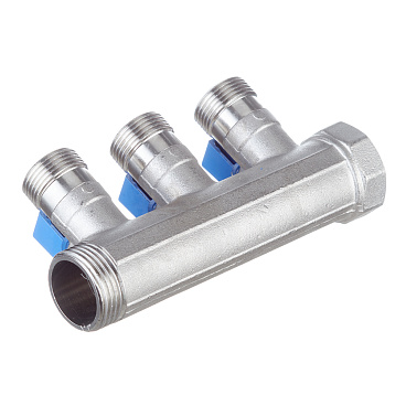 Коллектор Henco 1 ВР(г) х 3 выхода 3/4 НР(ш) ЕК х 1 НР(ш) с шаровыми кранами (VB060503-BLAUW)