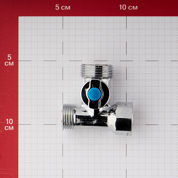 Кран шаровой латунный Valtec 1/2 ВР(г) х 3/4 НР(ш) х 1/2 НР(ш) к бытовой технике проходной бабочка трехходовой (VT.256.N.04)
