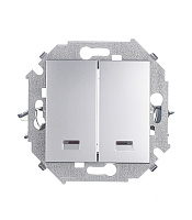 Выключатель Simon 15 двухклавишный встраиваемый алюминий с подсветкой (1591392-033)