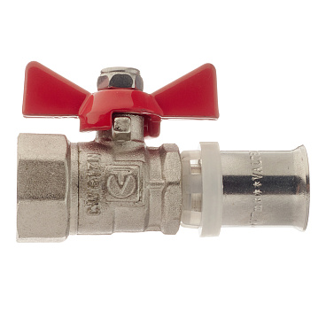 Кран шаровой латунный Valtec 16(пресс) x 1/2 ВР(г) для металлопластиковых труб бабочка прямой (VT.242.N.1604)