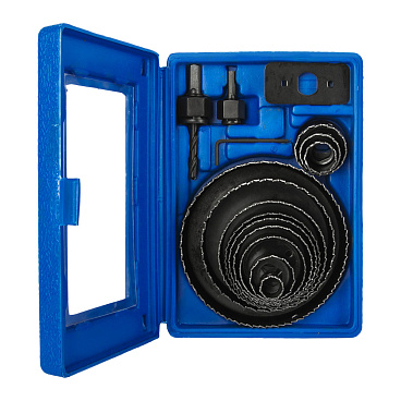 Набор коронок Практика (773-279) по дереву d19-127 мм с переходниками (12 шт.)