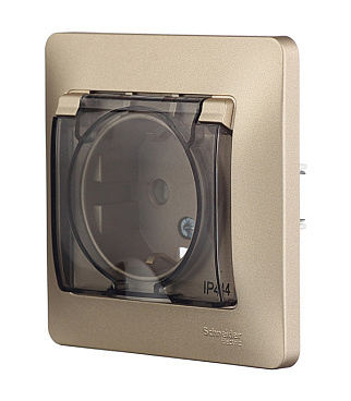 Розетка Systeme Electric Glossa встраиваемая титан со шторками с крышкой (GSL000448)