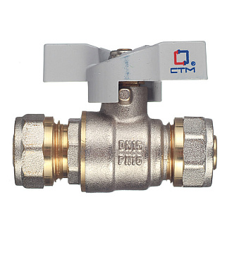 Кран шаровой латунный СТМ 16 обж(ц) х 16 обж(ц) для металлопластиковых труб бабочка прямой