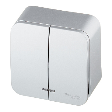 Выключатель Systeme Electric Blanca двухклавишный накладной алюминий с подсветкой (BLNVA105113)