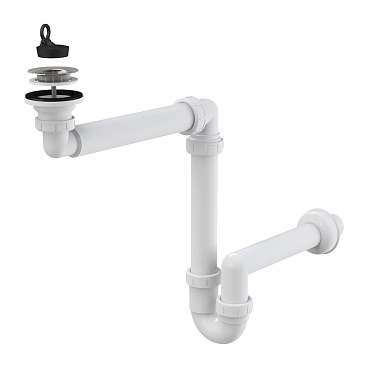 Сифон для раковины и мойки Alcadrain 1 1/2х40 мм со смещением с выпуском d60 мм белый (A413/AG210511100)