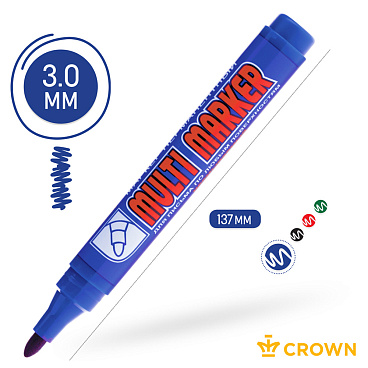 Маркер перманентный Crown Multi Marker синий грифель 3 мм