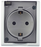 Розетка Simon 15 Aqua накладная белая со шторками с крышкой (1594432-030)