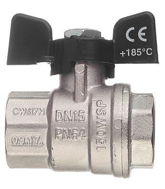 Кран шаровой латунный Bugatti 1/2 ВР(г) х 1/2 ВР(г) бабочка прямой (03020181)