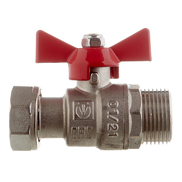 Кран шаровой латунный Valtec 3/4 ВР(г) х 3/4 НР(ш) проходной бабочка с накидной гайкой прямой (VT.260.N.0505)