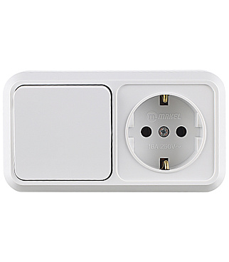 Блок выключатель и розетка Makel Siva Ustu одноклавишный накладной белый (451A1)