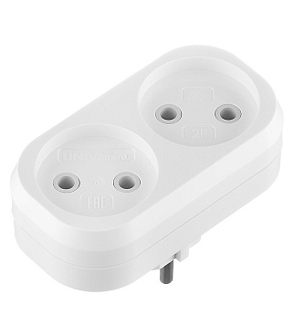 Разветвитель 2 розетки UNIVersal 10 А 230 В 2,2 кВт белый (А202)