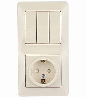Блок выключатель и розетка Systeme Electric Glossa трехклавишный встраиваемый бежевый со шторками (GSL000278)