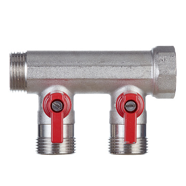 Коллектор Henco 3/4 ВР(г) х 2 выхода 3/4 НР(ш) ЕК х 3/4 НР(ш) с шаровыми кранами (VB050502-ROOD)