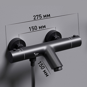 Смеситель для ванны Corsa Deco Thermo черный термостатический с коротким изливом с лейкой (FTBR01SB)