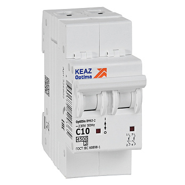 Автоматический выключатель модульный КЭАЗ OptiDin BM63 2P 10А тип C 4,5 кА 230/400 В (326802)