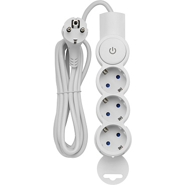 Удлинитель Düwi 3 розетки 3 м ПВС 3х0,75 кв.мм 10 А 2,2 кВт с кнопкой белый (32008 3)